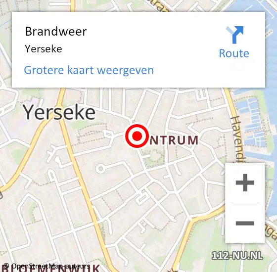 Locatie op kaart van de 112 melding: Brandweer Yerseke op 10 januari 2022 19:27