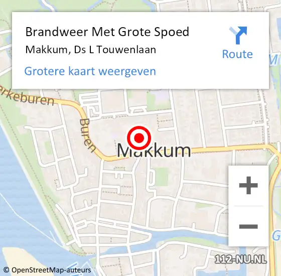 Locatie op kaart van de 112 melding: Brandweer Met Grote Spoed Naar Makkum, Ds L Touwenlaan op 10 januari 2022 19:28