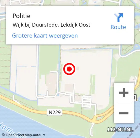 Locatie op kaart van de 112 melding: Politie Wijk bij Duurstede, Lekdijk Oost op 10 januari 2022 20:17