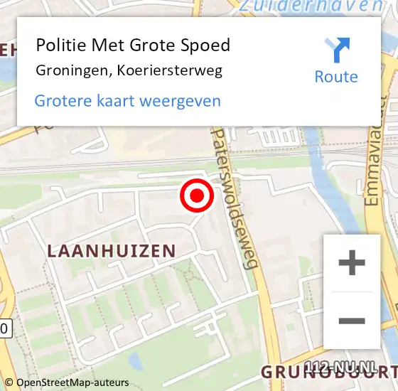 Locatie op kaart van de 112 melding: Politie Met Grote Spoed Naar Groningen, Koeriersterweg op 10 januari 2022 20:19