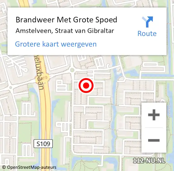 Locatie op kaart van de 112 melding: Brandweer Met Grote Spoed Naar Amstelveen, Straat van Gibraltar op 10 januari 2022 20:28