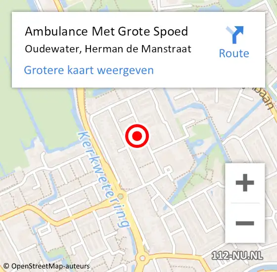 Locatie op kaart van de 112 melding: Ambulance Met Grote Spoed Naar Oudewater, Herman de Manstraat op 10 januari 2022 20:31