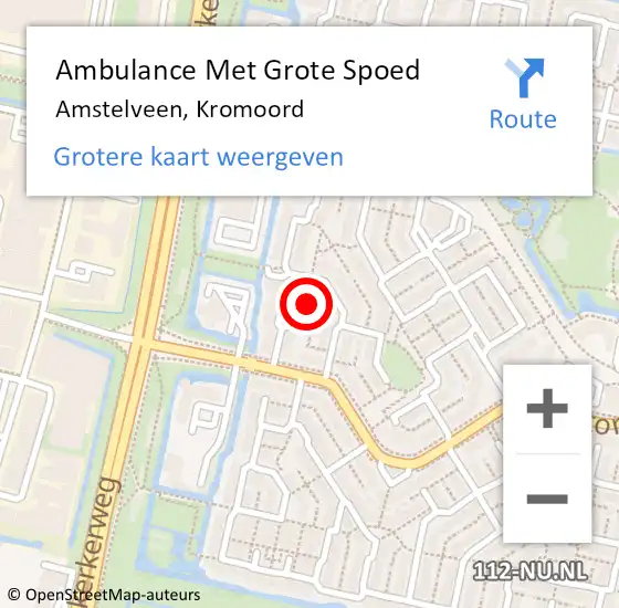 Locatie op kaart van de 112 melding: Ambulance Met Grote Spoed Naar Amstelveen, Kromoord op 10 januari 2022 21:23