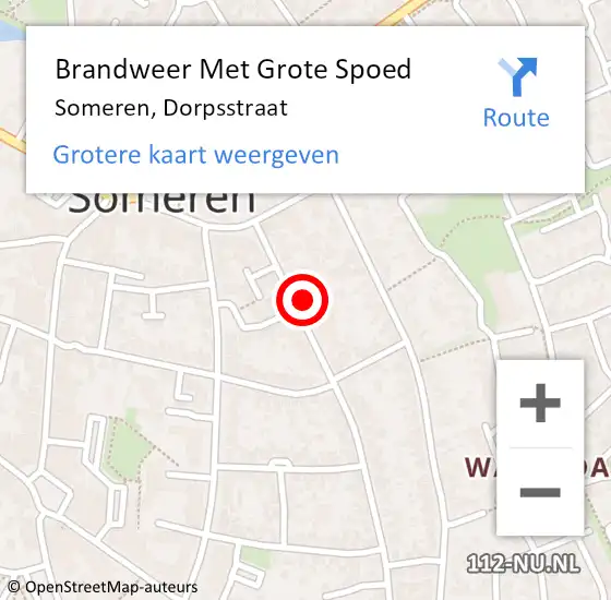 Locatie op kaart van de 112 melding: Brandweer Met Grote Spoed Naar Someren, Dorpsstraat op 10 januari 2022 21:44