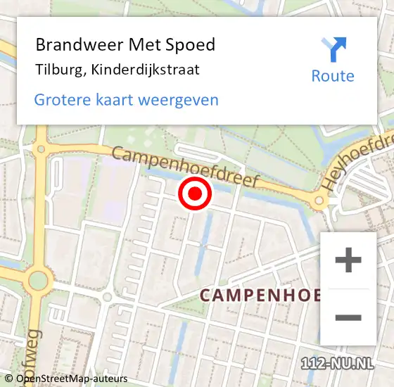 Locatie op kaart van de 112 melding: Brandweer Met Spoed Naar Tilburg, Kinderdijkstraat op 10 januari 2022 22:32