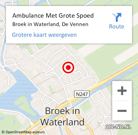 Locatie op kaart van de 112 melding: Ambulance Met Grote Spoed Naar Broek in Waterland, De Vennen op 10 januari 2022 22:39