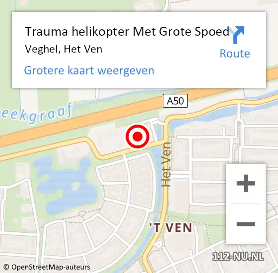 Locatie op kaart van de 112 melding: Trauma helikopter Met Grote Spoed Naar Veghel, Het Ven op 10 januari 2022 23:06