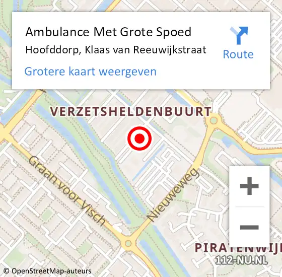 Locatie op kaart van de 112 melding: Ambulance Met Grote Spoed Naar Hoofddorp, Klaas van Reeuwijkstraat op 10 januari 2022 23:26