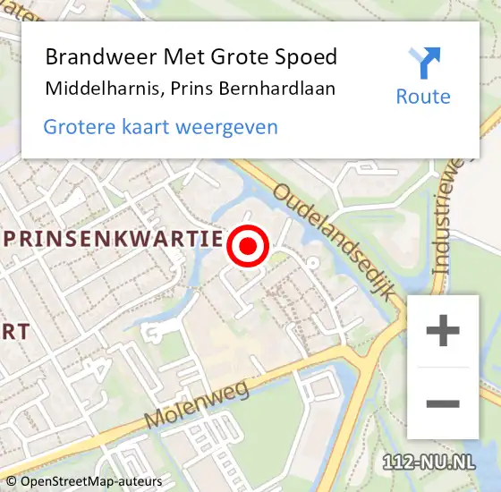 Locatie op kaart van de 112 melding: Brandweer Met Grote Spoed Naar Middelharnis, Prins Bernhardlaan op 10 januari 2022 23:56