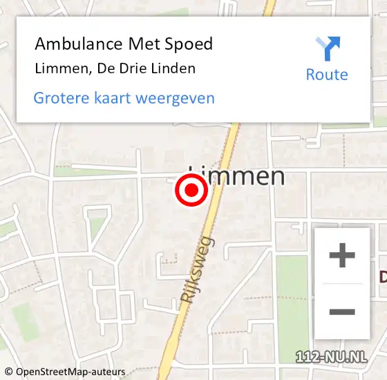 Locatie op kaart van de 112 melding: Ambulance Met Spoed Naar Limmen, De Drie Linden op 11 januari 2022 00:27