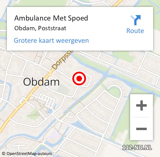 Locatie op kaart van de 112 melding: Ambulance Met Spoed Naar Obdam, Poststraat op 11 januari 2022 00:35