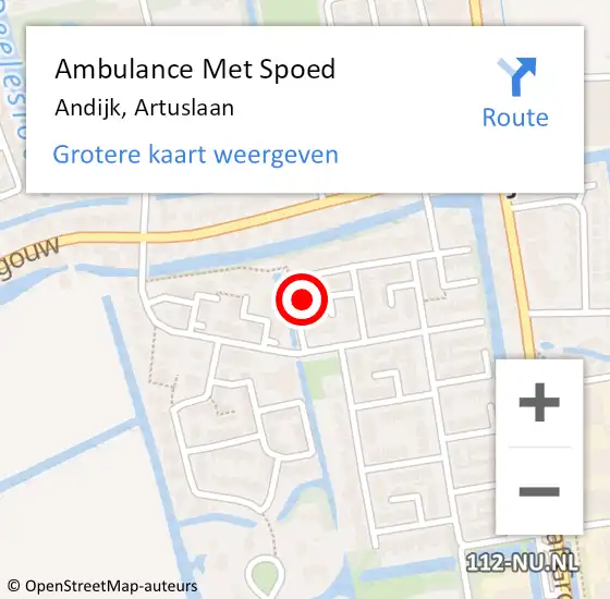 Locatie op kaart van de 112 melding: Ambulance Met Spoed Naar Andijk, Artuslaan op 4 juli 2014 22:12