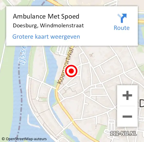 Locatie op kaart van de 112 melding: Ambulance Met Spoed Naar Doesburg, Windmolenstraat op 11 januari 2022 02:46