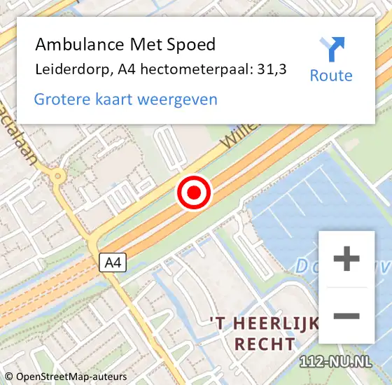 Locatie op kaart van de 112 melding: Ambulance Met Spoed Naar Leiderdorp, A4 hectometerpaal: 31,3 op 11 januari 2022 04:31