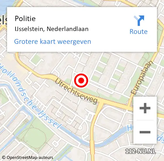 Locatie op kaart van de 112 melding: Politie IJsselstein, Nederlandlaan op 11 januari 2022 06:20