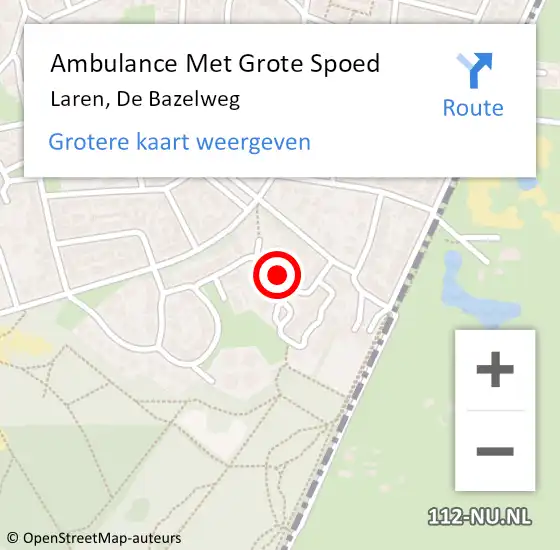 Locatie op kaart van de 112 melding: Ambulance Met Grote Spoed Naar Laren, De Bazelweg op 4 juli 2014 22:22