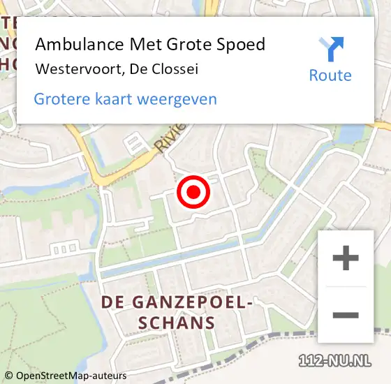 Locatie op kaart van de 112 melding: Ambulance Met Grote Spoed Naar Westervoort, De Clossei op 11 januari 2022 07:27