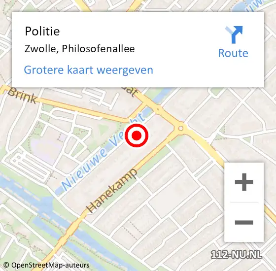 Locatie op kaart van de 112 melding: Politie Zwolle, Philosofenallee op 11 januari 2022 07:46