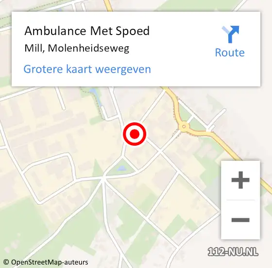 Locatie op kaart van de 112 melding: Ambulance Met Spoed Naar Mill, Molenheidseweg op 4 juli 2014 22:32