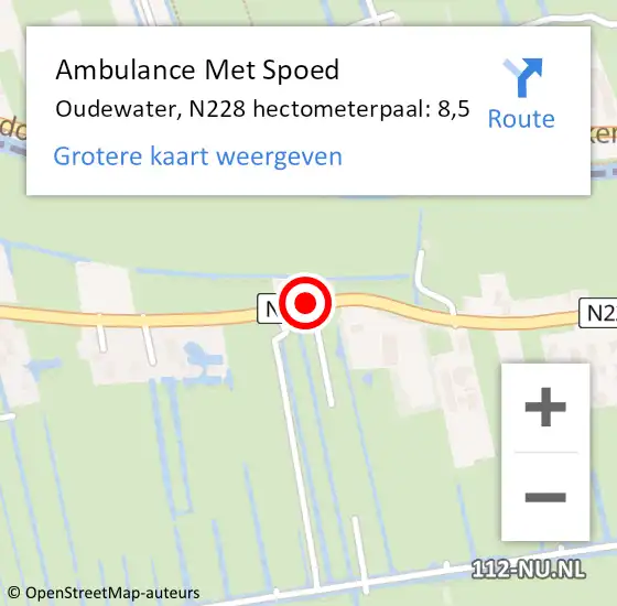 Locatie op kaart van de 112 melding: Ambulance Met Spoed Naar Oudewater, N228 hectometerpaal: 8,5 op 11 januari 2022 08:37