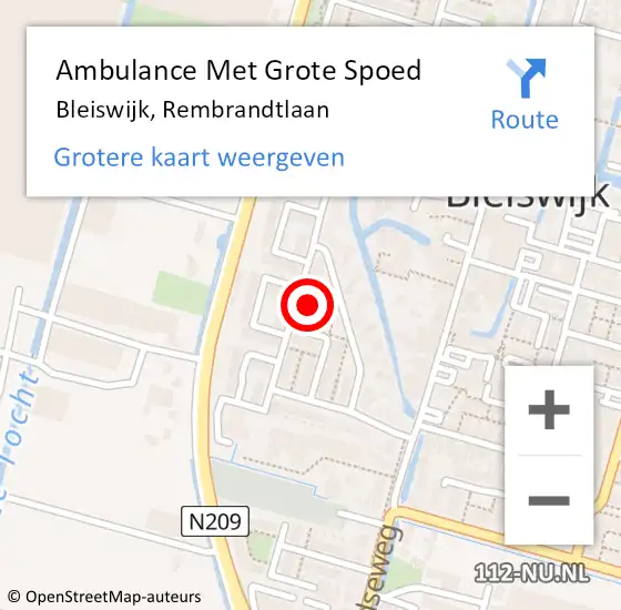 Locatie op kaart van de 112 melding: Ambulance Met Grote Spoed Naar Bleiswijk, Rembrandtlaan op 11 januari 2022 09:35