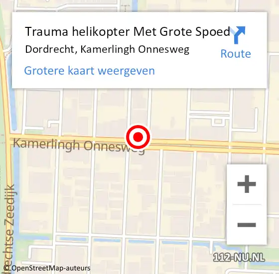 Locatie op kaart van de 112 melding: Trauma helikopter Met Grote Spoed Naar Dordrecht, Kamerlingh Onnesweg op 11 januari 2022 10:07