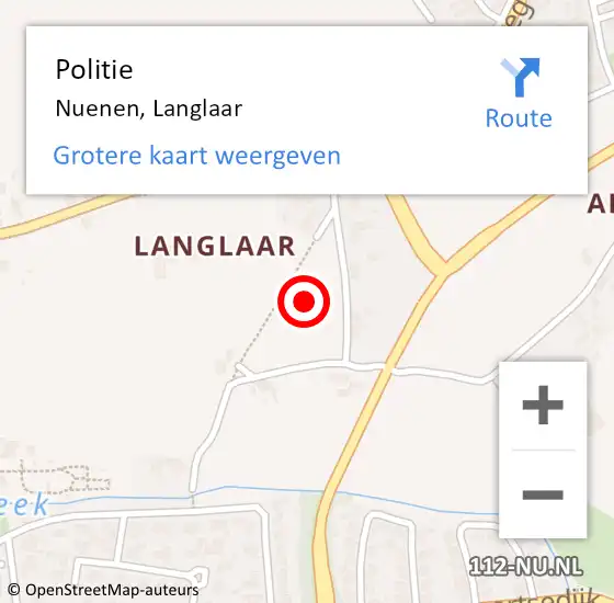 Locatie op kaart van de 112 melding: Politie Nuenen, Langlaar op 11 januari 2022 10:25