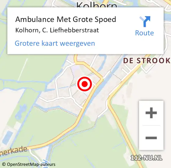 Locatie op kaart van de 112 melding: Ambulance Met Grote Spoed Naar Kolhorn, C. Liefhebberstraat op 11 januari 2022 10:26