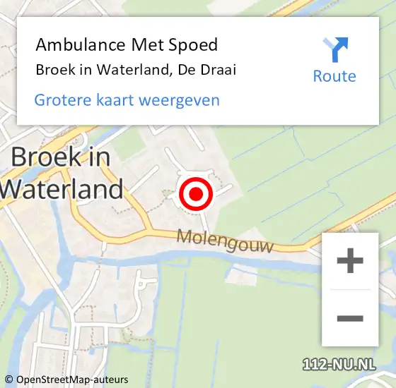 Locatie op kaart van de 112 melding: Ambulance Met Spoed Naar Broek in Waterland, De Draai op 11 januari 2022 10:40