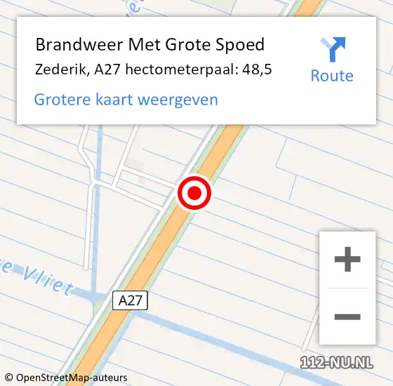 Locatie op kaart van de 112 melding: Brandweer Met Grote Spoed Naar Zederik, A27 hectometerpaal: 48,5 op 11 januari 2022 11:05