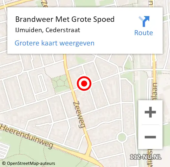 Locatie op kaart van de 112 melding: Brandweer Met Grote Spoed Naar IJmuiden, Cederstraat op 11 januari 2022 11:11