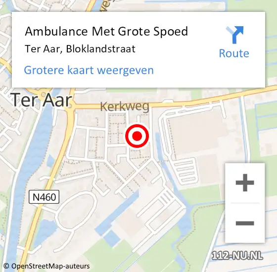 Locatie op kaart van de 112 melding: Ambulance Met Grote Spoed Naar Ter Aar, Bloklandstraat op 11 januari 2022 11:38