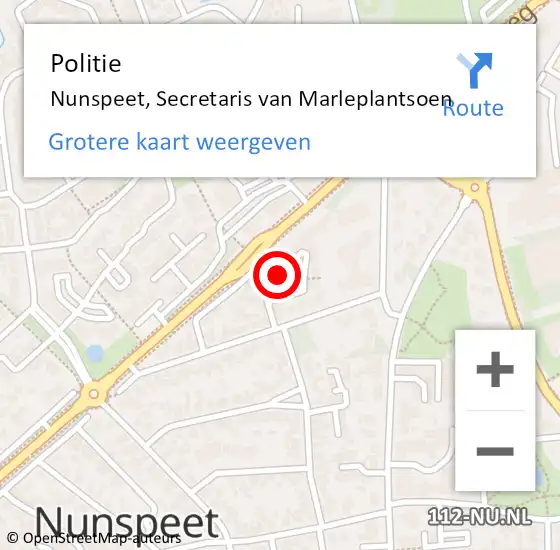 Locatie op kaart van de 112 melding: Politie Nunspeet, Secretaris van Marleplantsoen op 11 januari 2022 11:53