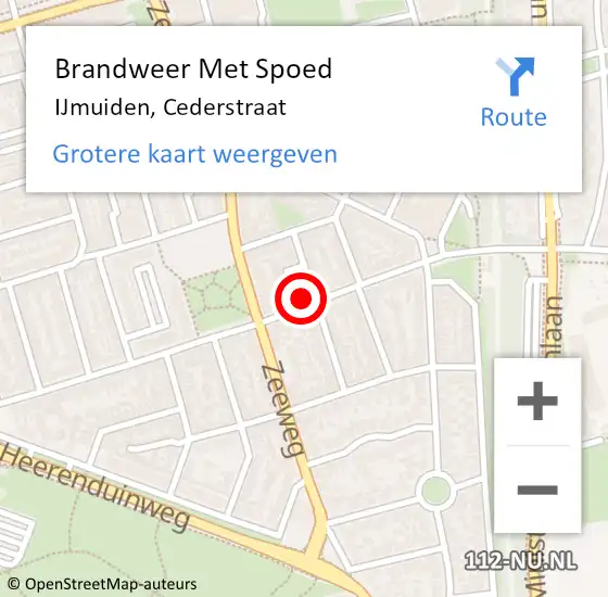 Locatie op kaart van de 112 melding: Brandweer Met Spoed Naar IJmuiden, Cederstraat op 11 januari 2022 12:05