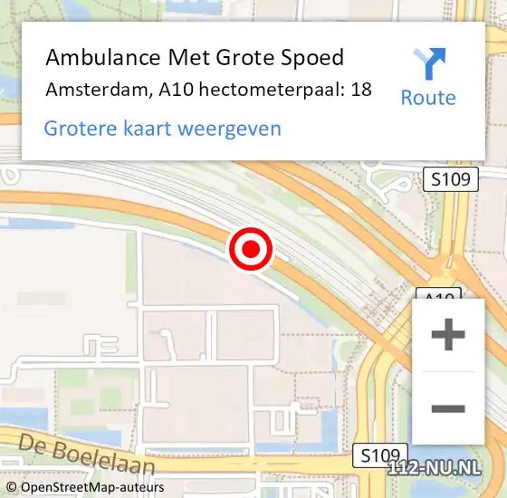 Locatie op kaart van de 112 melding: Ambulance Met Grote Spoed Naar Amsterdam, A10 hectometerpaal: 18 op 11 januari 2022 12:09