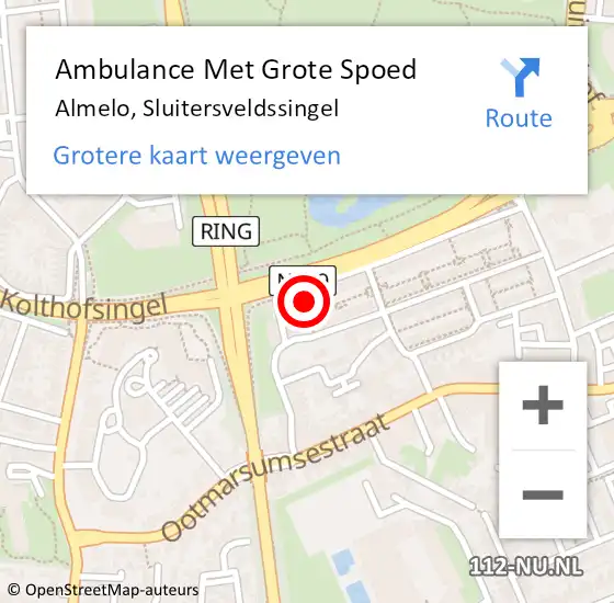 Locatie op kaart van de 112 melding: Ambulance Met Grote Spoed Naar Almelo, Sluitersveldssingel op 11 januari 2022 12:13