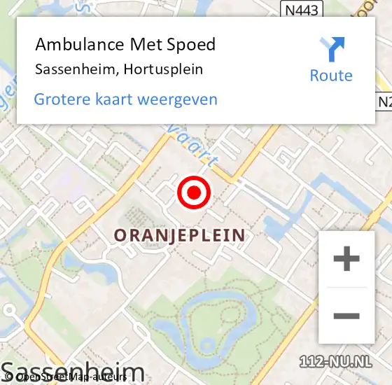Locatie op kaart van de 112 melding: Ambulance Met Spoed Naar Sassenheim, Hortusplein op 11 januari 2022 12:14