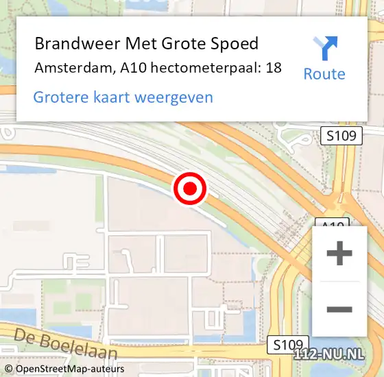 Locatie op kaart van de 112 melding: Brandweer Met Grote Spoed Naar Amsterdam, A10 hectometerpaal: 18 op 11 januari 2022 12:20