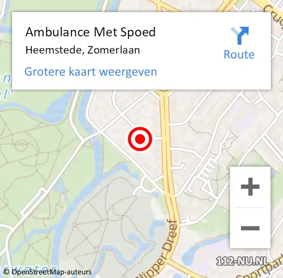 Locatie op kaart van de 112 melding: Ambulance Met Spoed Naar Heemstede, Zomerlaan op 11 januari 2022 13:07