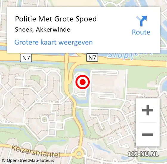 Locatie op kaart van de 112 melding: Politie Met Grote Spoed Naar Sneek, Akkerwinde op 11 januari 2022 14:08