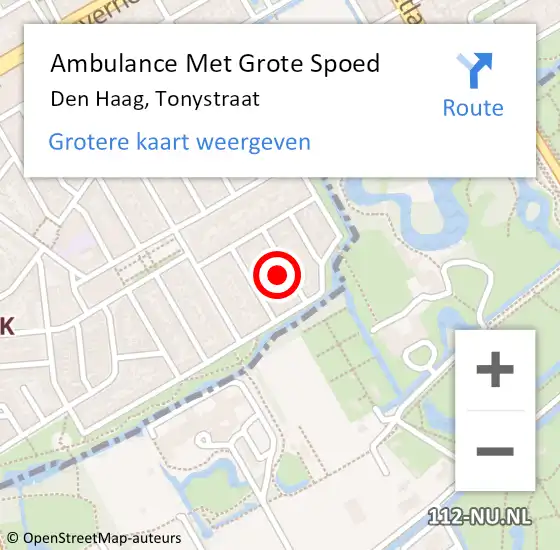 Locatie op kaart van de 112 melding: Ambulance Met Grote Spoed Naar Den Haag, Tonystraat op 11 januari 2022 14:23
