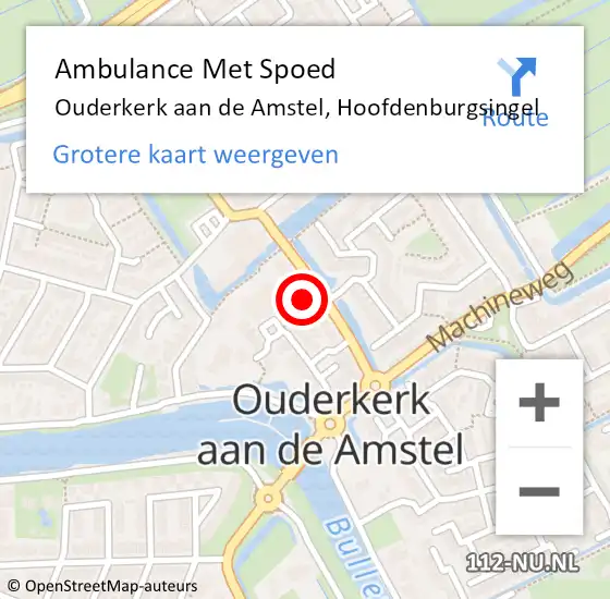 Locatie op kaart van de 112 melding: Ambulance Met Spoed Naar Ouderkerk aan de Amstel, Hoofdenburgsingel op 11 januari 2022 14:32