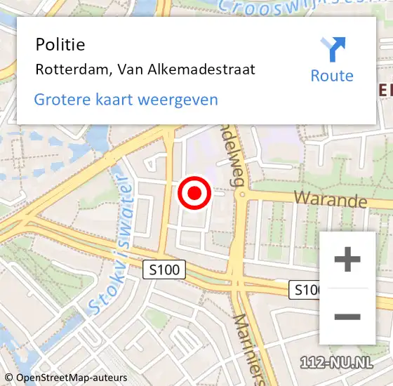 Locatie op kaart van de 112 melding: Politie Rotterdam, Van Alkemadestraat op 11 januari 2022 14:36