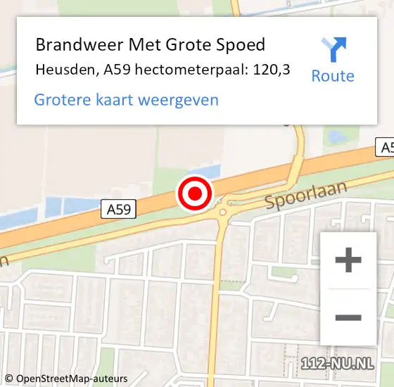 Locatie op kaart van de 112 melding: Brandweer Met Grote Spoed Naar Heusden, A59 hectometerpaal: 120,3 op 11 januari 2022 14:36