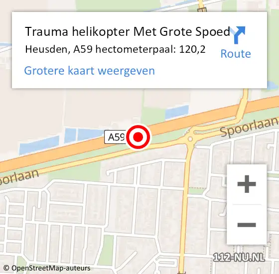 Locatie op kaart van de 112 melding: Trauma helikopter Met Grote Spoed Naar Heusden, A59 hectometerpaal: 120,2 op 11 januari 2022 14:36