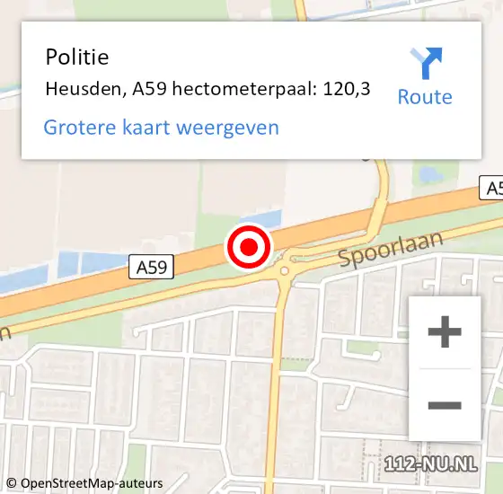 Locatie op kaart van de 112 melding: Politie Heusden, A59 hectometerpaal: 120,3 op 11 januari 2022 14:50