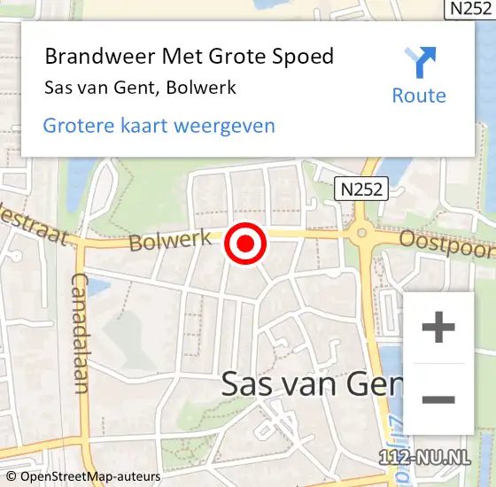 Locatie op kaart van de 112 melding: Brandweer Met Grote Spoed Naar Sas van Gent, Bolwerk op 11 januari 2022 15:13