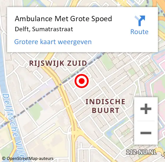 Locatie op kaart van de 112 melding: Ambulance Met Grote Spoed Naar Delft, Sumatrastraat op 11 januari 2022 15:18