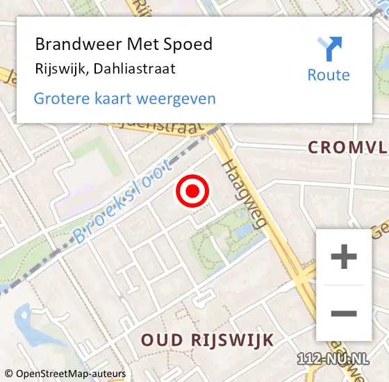 Locatie op kaart van de 112 melding: Brandweer Met Spoed Naar Rijswijk, Dahliastraat op 11 januari 2022 15:56