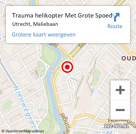 Locatie op kaart van de 112 melding: Trauma helikopter Met Grote Spoed Naar Utrecht, Maliebaan op 11 januari 2022 15:56